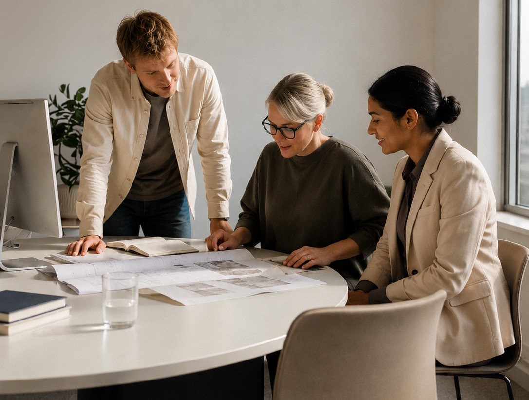 Three-colleagues-looking-at-blueprints-cropped